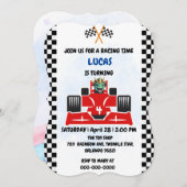 Invitation Anniversaire Dinosaur voiture de course garçon cou (Devant / Derrière)