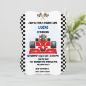 Invitation Anniversaire Dinosaur voiture de course garçon cou (Debout devant)