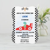 Invitation Anniversaire Dinosaur voiture de course garçon cou (Debout devant)