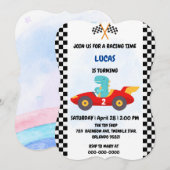 Invitation Anniversaire Dinosaur voiture de course garçon cou (Devant / Derrière)