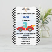 Invitation Anniversaire Dinosaur voiture de course garçon cou (Debout devant)