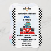 Invitation Anniversaire Dinosaur voiture de course garçon cou (Devant / Derrière)