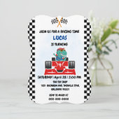 Invitation Anniversaire Dinosaur voiture de course garçon cou (Debout devant)