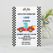 Invitation Anniversaire Dinosaur voiture de course garçon cou (Debout devant)
