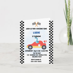 Invitation Anniversaire Dinosaur voiture de course garçon cou