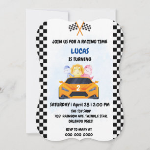 Invitation Anniversaire Dinosaur voiture de course garçon cou