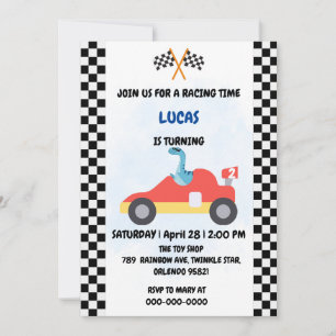 Invitation Anniversaire Dinosaur voiture de course garçon cou