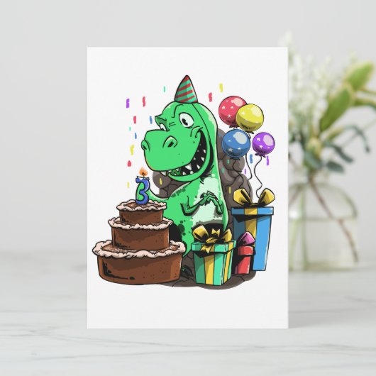 Invitation Anniversaire Dinosaure - 3 Ans (Debout devant)