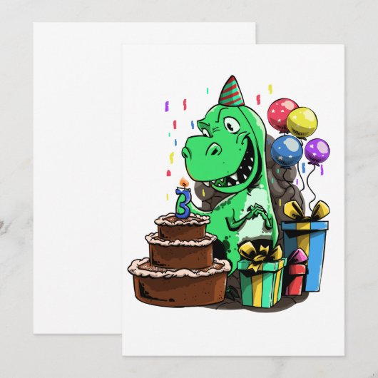 Invitation Anniversaire Dinosaure - 3 Ans (Devant / Derrière)