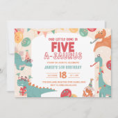 Invitation Anniversaire Dinosaure Cinq. Cute Dino  (Devant)