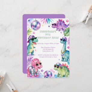 Invitation Anniversaire Dinosaure Disco Aquarelle Tout Âge