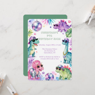 Invitation Anniversaire Dinosaure Disco Aquarelle Tout Âge