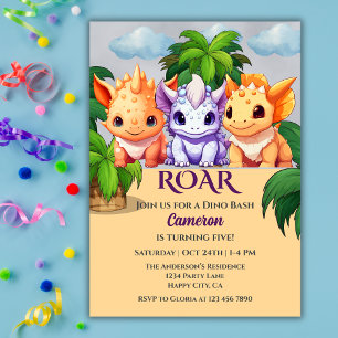 Invitation Anniversaire Dinosaure Party a Dino Bash N'importe