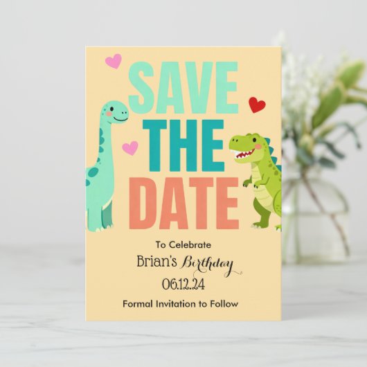 Invitation anniversaire dinosaure pour enfants (Debout devant)