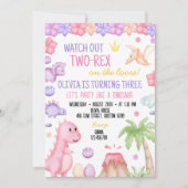Invitation Anniversaire Dinosaure pour fille à deu (Devant)