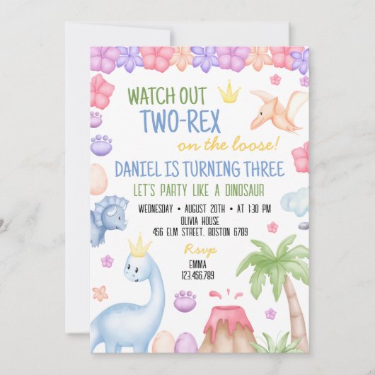Invitation Anniversaire Dinosaure pour garçon à de (Devant)