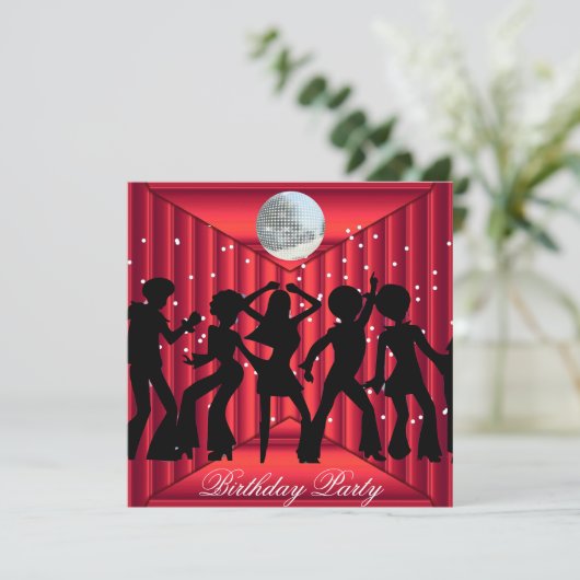 Invitation anniversaire disco dance rouge (Debout devant)