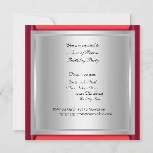 Invitation anniversaire disco dance rouge (Dos)