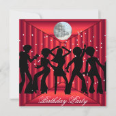 Invitation anniversaire disco dance rouge (Devant)
