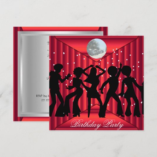 Invitation anniversaire disco danse rouge (Devant / Derrière)