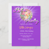 Invitation Anniversaire Disco fête rose violet (Devant)