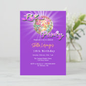 Invitation Anniversaire Disco fête rose violet (Debout devant)