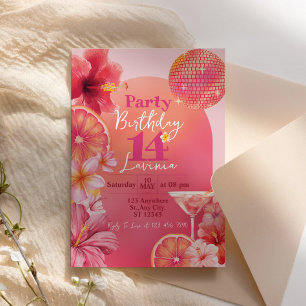 Invitation Anniversaire disco tropical Citrus Rose vif Étince