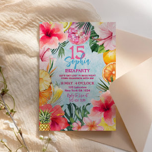 Invitation anniversaire disco Tropical Ibiza Bleu