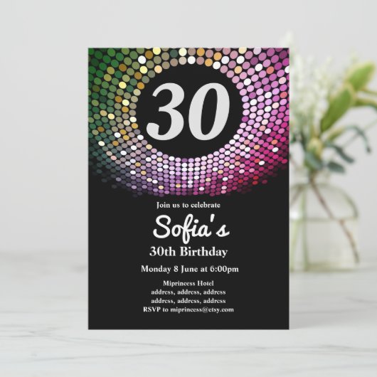 invitation anniversaire disco, vintage, danse (Debout devant)