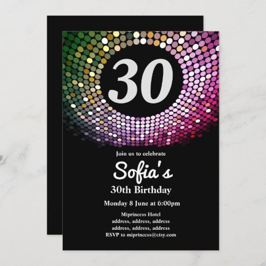 invitation anniversaire disco, vintage, danse (Devant / Derrière)