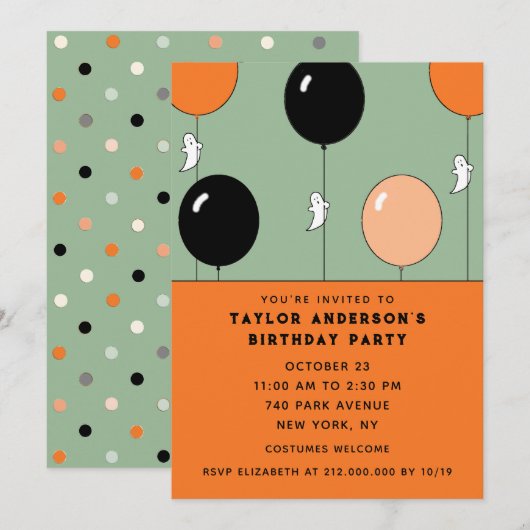 Invitation Anniversaire d'octobre Halloween (Devant / Derrière)