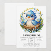 Invitation Anniversaire d'Oiseau Moderne Enchantée Bohème (Devant / Derrière)