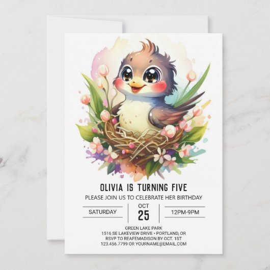 Invitation Anniversaire d'oiseaux en ligne moderne (Devant)