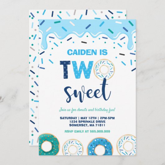 Invitation Anniversaire Donut Two Sweet Fête Donut (Devant / Derrière)