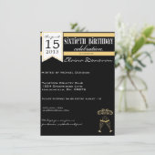 Invitation Anniversaire d'or, blanc et noir de Champagne (Debout devant)