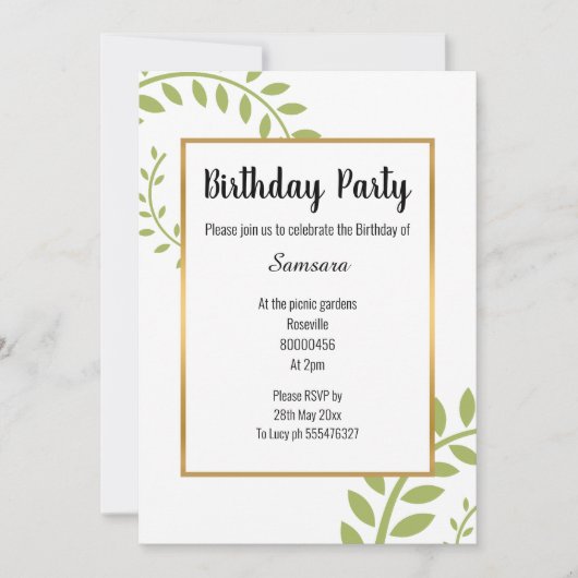 INVITATION ANNIVERSAIRE D'OR BLANC VERT MODERNE FERN VERT (Devant)