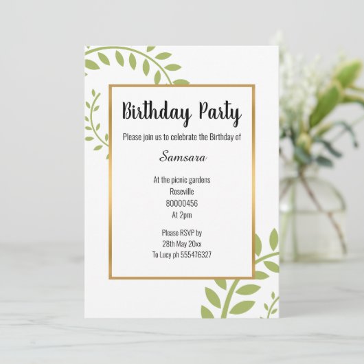 INVITATION ANNIVERSAIRE D'OR BLANC VERT MODERNE FERN VERT (Debout devant)