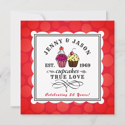 Invitation Anniversaire d'or drôle de petit gâteau doux (Devant)