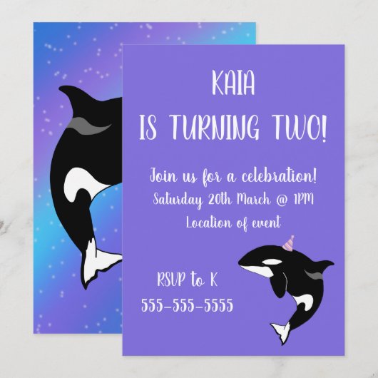 Invitation Anniversaire d'Orca (Devant / Derrière)