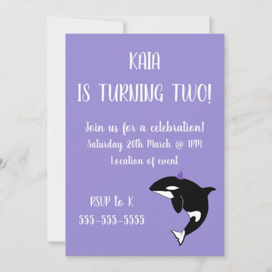 Invitation Anniversaire d'Orca (Devant)