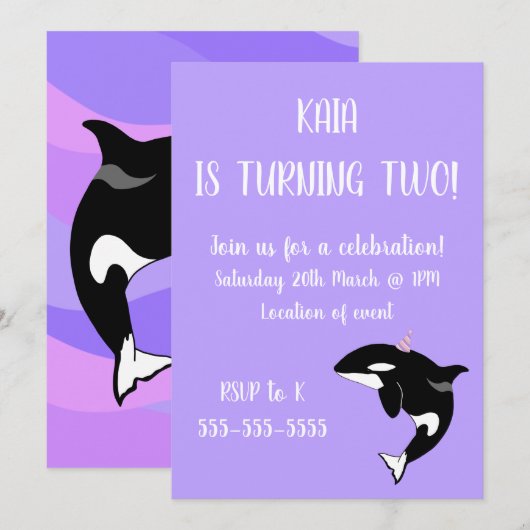 Invitation Anniversaire d'Orca (Devant / Derrière)