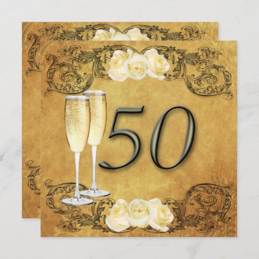 Invitation Anniversaire Doré Vintage (Devant / Derrière)