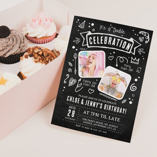 Invitation anniversaire double célébration Fun Doo