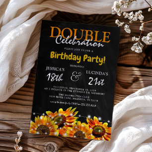 Invitation Anniversaire Double Célébration Rustique Tournesol