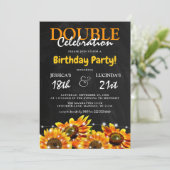 Invitation Anniversaire Double Célébration Rustique Tournesol (Debout devant)