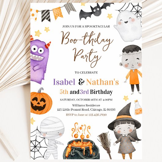 Invitation Anniversaire double Halloween Monstres