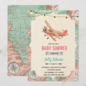 Invitation anniversaire douche avion de voyage (Devant / Derrière)