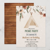 Invitation anniversaire douche bohème tipi (Devant / Derrière)