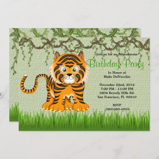 Invitation Anniversaire doux MIGNON de jungle de vignes de (Devant / Derrière)