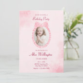 Invitation Anniversaire doux rose ruban doux arc ceinture pho (Debout devant)